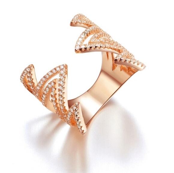 18k Rose Gold Zig Zag Micro Pave CZ Ring - Picture 4 of 8
